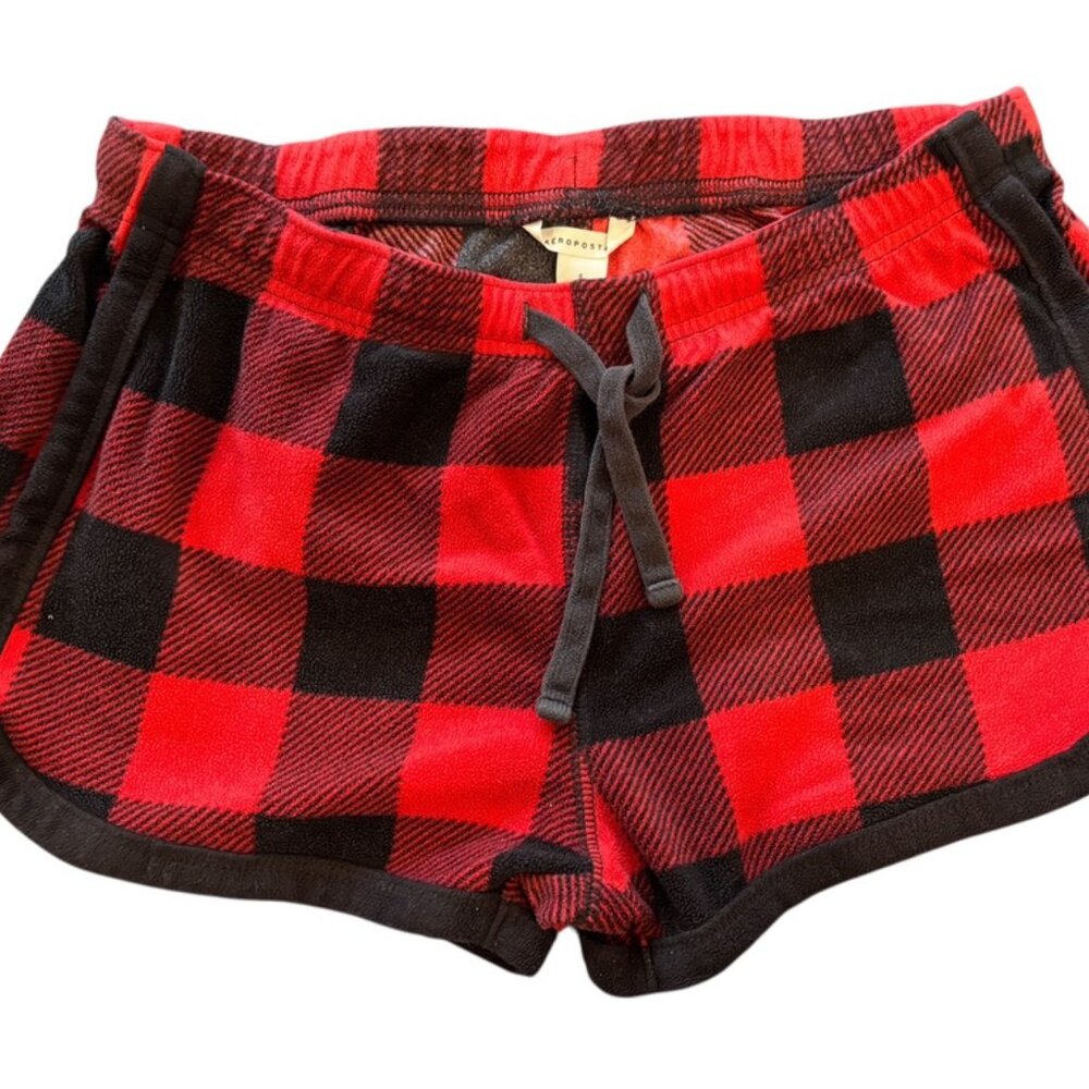 🖤❤️ Aeropostale Buffalo Plaid Shorts Women’s Small Red Black Fleece Lounge
